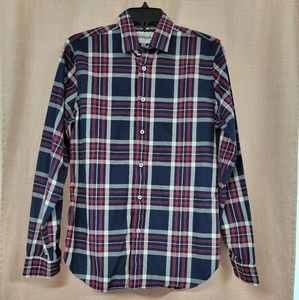 Express, Boys Button Down Shirt, Red, Blue, & White Plaid, Size:S/P 14-14 1/2